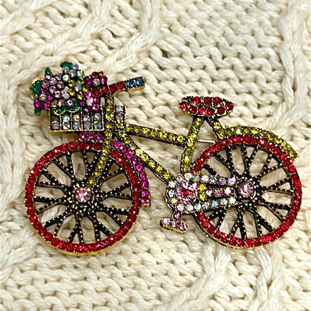 Colorful Bicycle Brooch with Rhinestones - Picture 5 of 6
